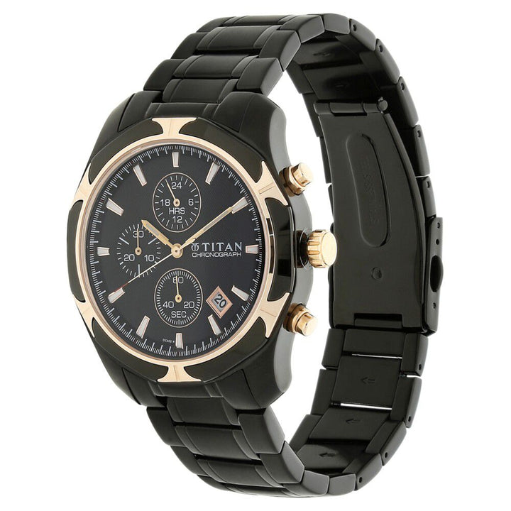 Titan Quartz Chronograph Black Dial Stainless Steel Strap Watch for Men-ND1564KM02