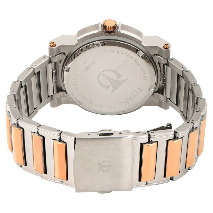 Titan Quartz Multifunction Black Dial Stainless Steel Strap Watch for Men-NB1567KM02