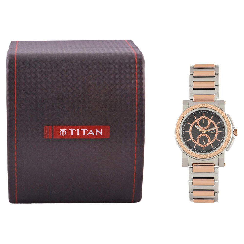 Titan Quartz Multifunction Black Dial Stainless Steel Strap Watch for Men-NB1567KM02