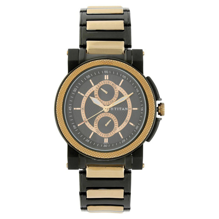 Titan Quartz Multifunction Black Dial Metal Strap Watch for Men-NB1567KM03