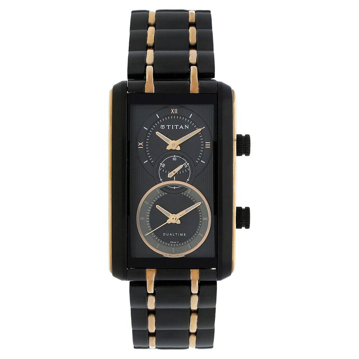 Titan Dual Time Black Dial Stainless Steel Strap watch for Men-NC1569KM01