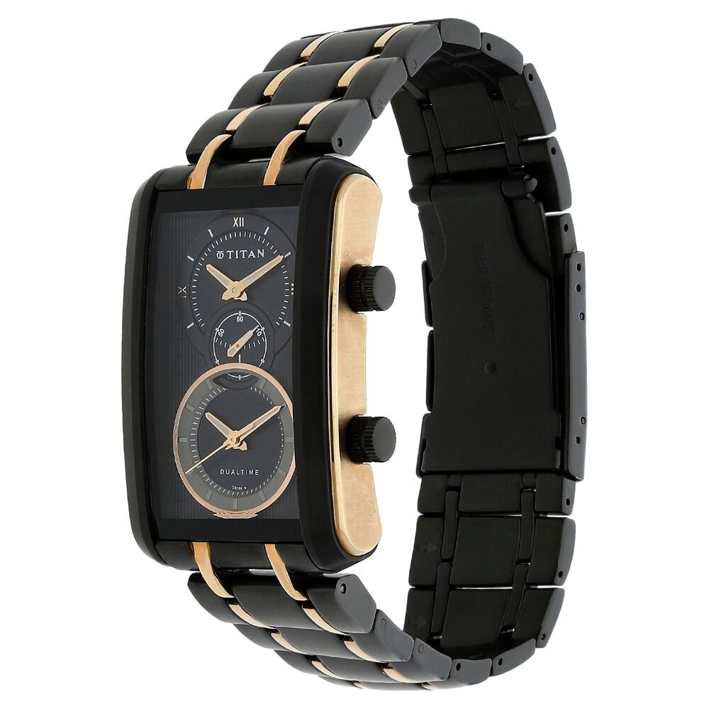 Titan Dual Time Black Dial Stainless Steel Strap watch for Men-NC1569KM01
