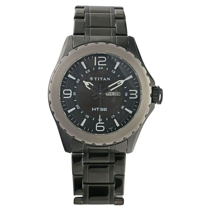 Titan Quartz Analog Solar Black Dial Stainless Steel Strap Watch for Men-NE1572KM02
