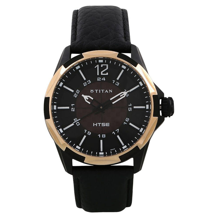 Titan Quartz Analog Solar Black Dial Leather Strap Watch for Men-NE1573KL01