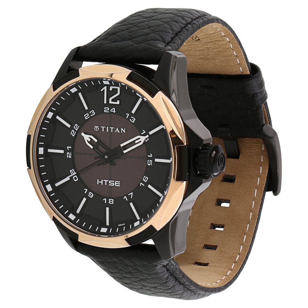 Titan Quartz Analog Solar Black Dial Leather Strap Watch for Men-NE1573KL01