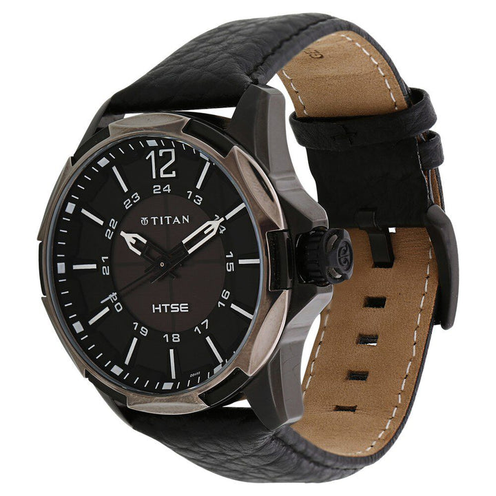 Titan Quartz Analog Solar Black Dial Leather Strap Watch for Men-NE1573KL03