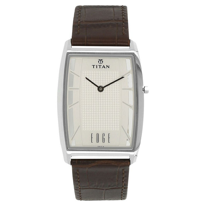 Titan Edge SilverTonneau Dial Analog Leather Strap Watch for Men-NH1575SL01