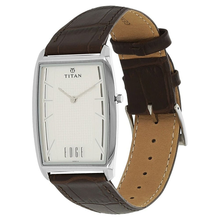 Titan Edge SilverTonneau Dial Analog Leather Strap Watch for Men-NH1575SL01