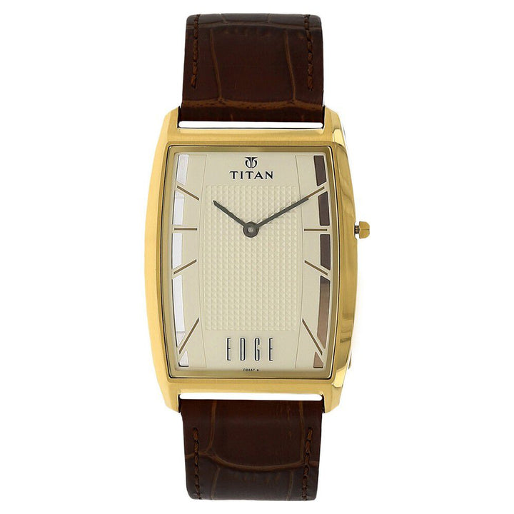 Titan Quartz Analog Champagne Dial Leather Strap Watch for Men-NH1575YL01