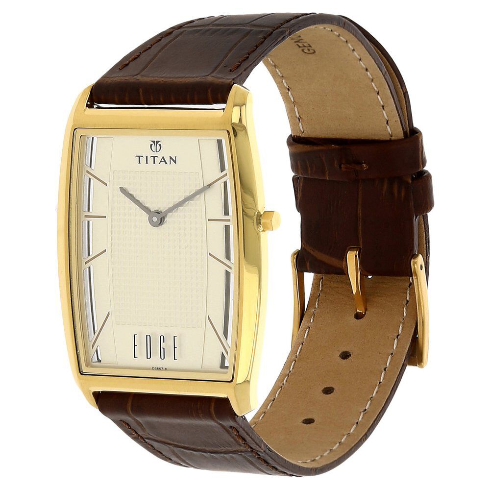 Titan Quartz Analog Champagne Dial Leather Strap Watch for Men-NH1575YL01