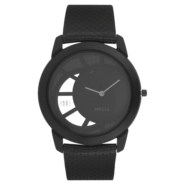 Titan Quartz Analog Black Dial Leather Strap Watch for Men-ND1576NL01A