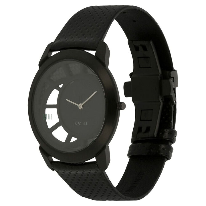 Titan Quartz Analog Black Dial Leather Strap Watch for Men-ND1576NL01A