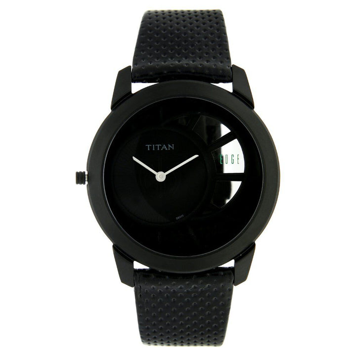 Titan Quartz Analog Black Dial Leather Strap Watch for Men-NH1576NL02A