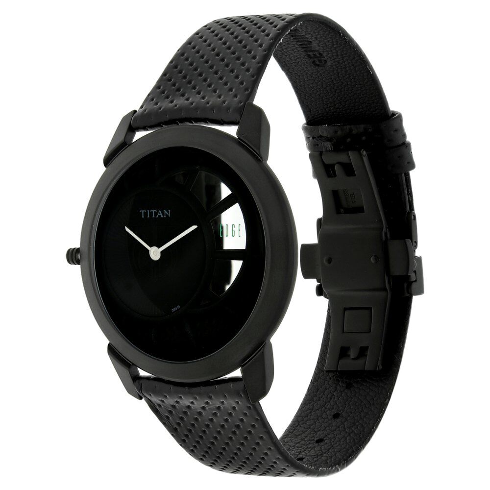 Titan Quartz Analog Black Dial Leather Strap Watch for Men-NH1576NL02A