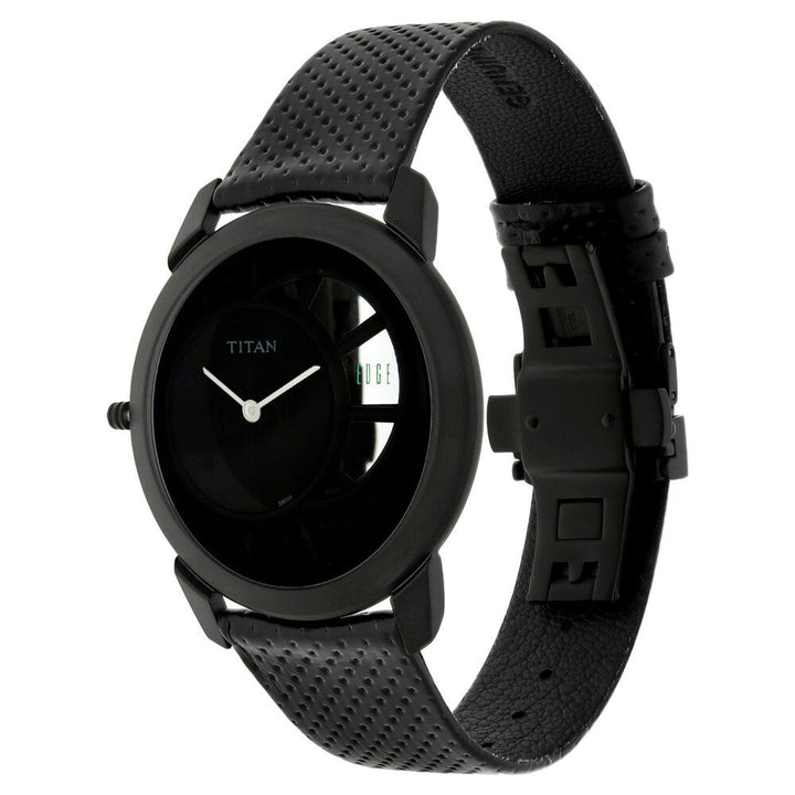 Titan Quartz Analog Black Dial Leather Strap Watch for Men-NH1576NL02A