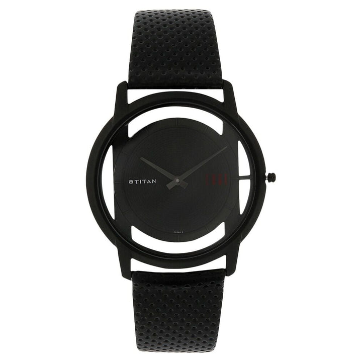 Titan Quartz Analog Black Dial Leather Strap Watch for Men-NL1577NL01