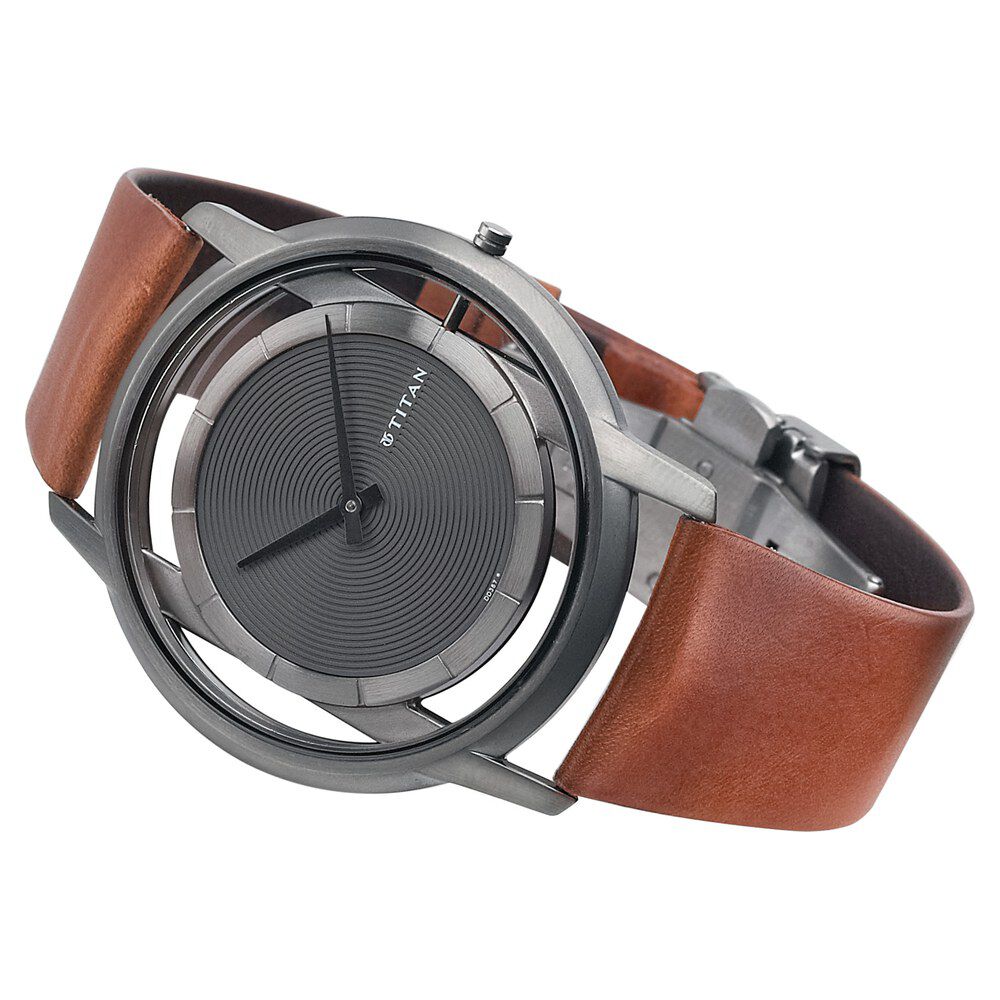 Titan Edge Anthracite Dial Analog Leather Strap watch for Men-1577TL02