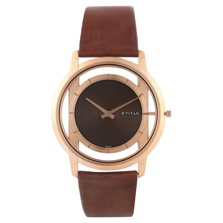 Titan Quartz Analog Brown Dial Leather Strap Watch for Men-1577WL01