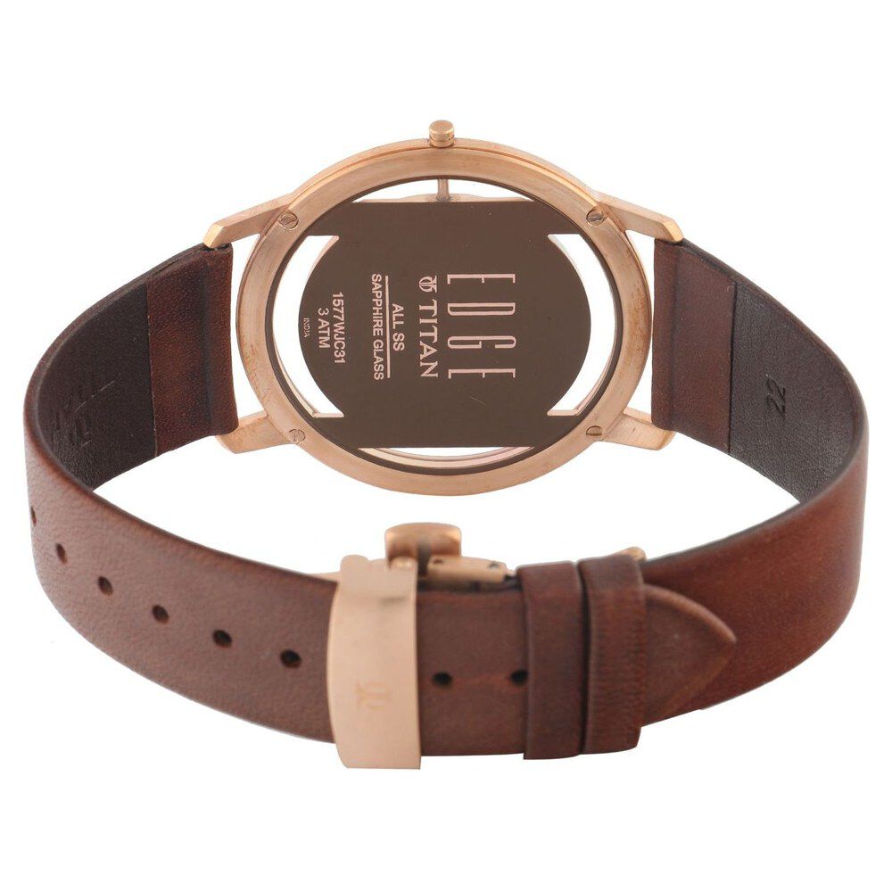 Titan Quartz Analog Brown Dial Leather Strap Watch for Men-1577WL01