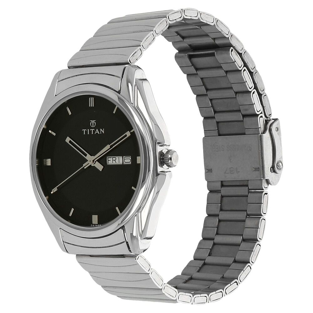 Titan Quartz Analog with Day and Date Black Dial Stainless Steel Strap Watch for Men - The Watch Factory ®