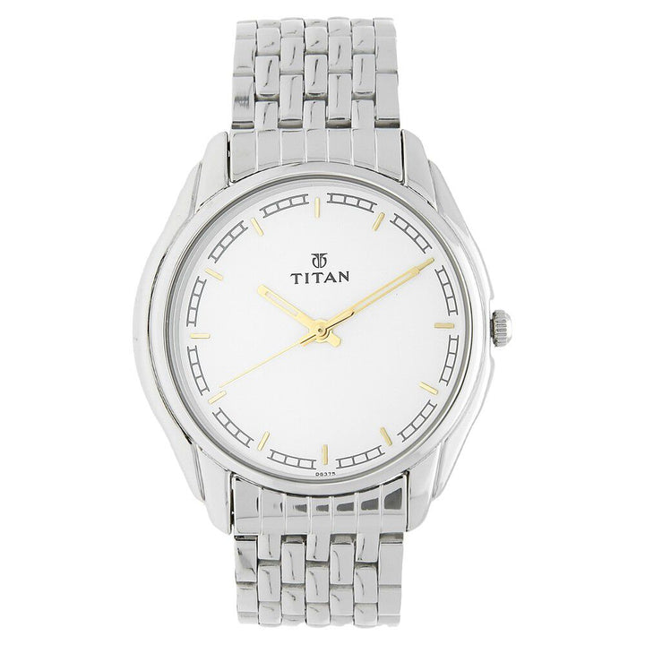 Titan Quartz Analog White Dial Stainless Steel Strap Watch for Men-NM1578SM05