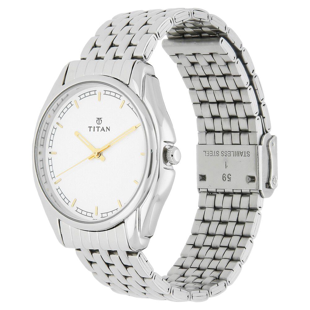 Titan Quartz Analog White Dial Stainless Steel Strap Watch for Men-NM1578SM05
