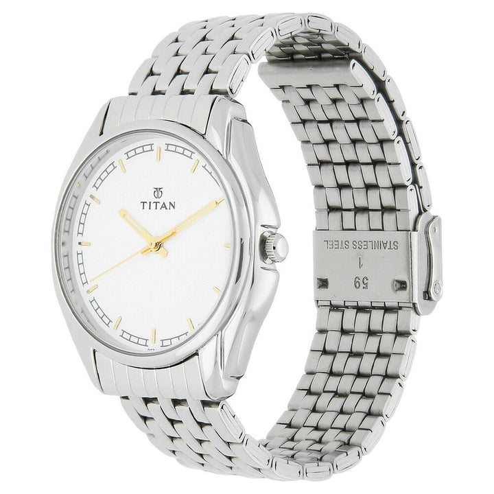 Titan Quartz Analog White Dial Stainless Steel Strap Watch for Men-NM1578SM05