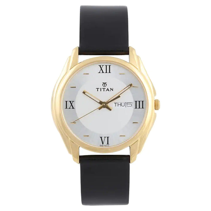 Titan Silver Dial Black Leather Strap Watch NK1578YL04 / NS1578YL04