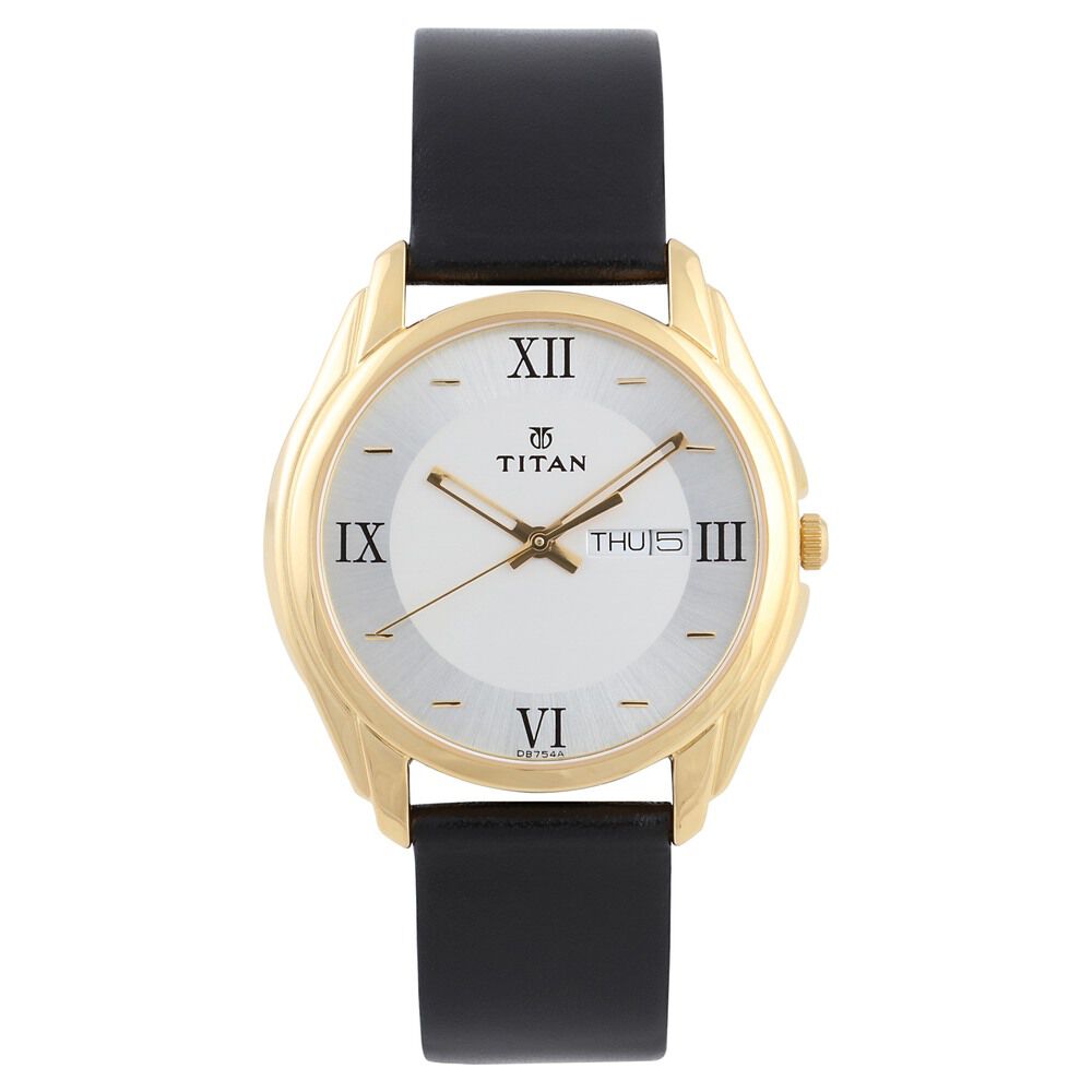 Titan Quartz Analog with Day and Date Silver Dial Leather Strap Watch for Men - The Watch Factory ®
