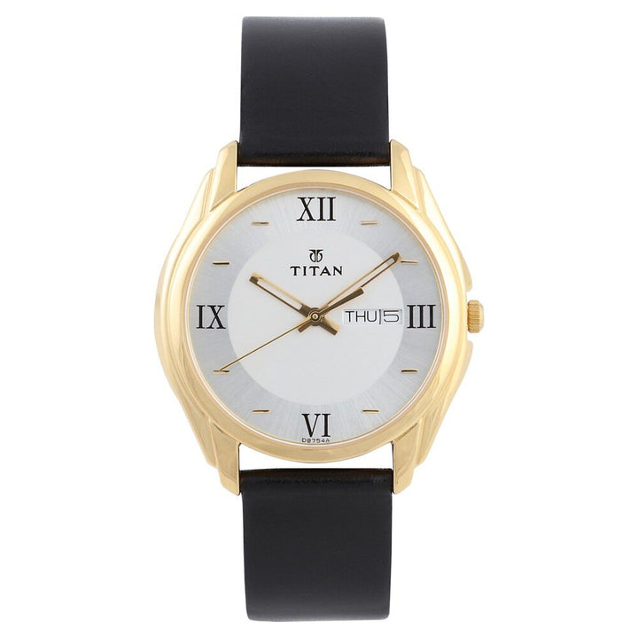 Titan Quartz Analog with Day and Date Silver Dial Leather Strap Watch for Men NS1578YL04