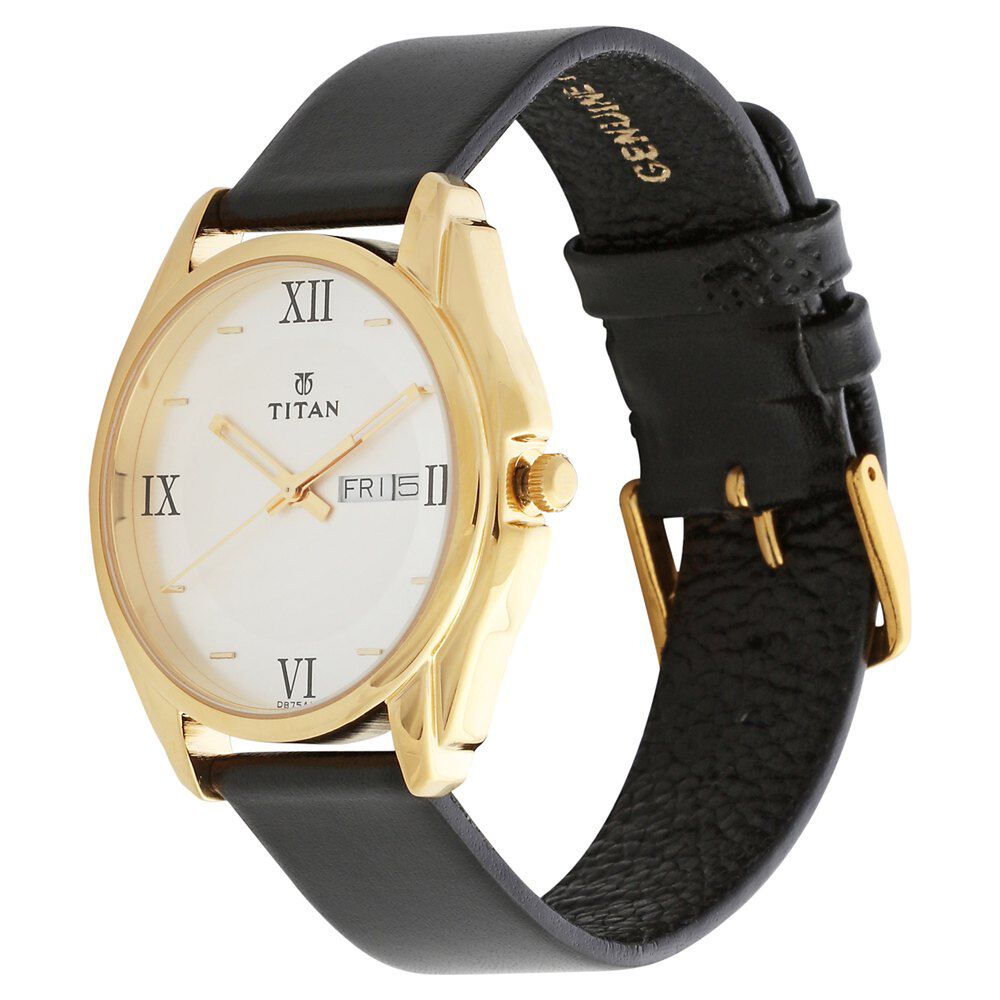 Titan Quartz Analog with Day and Date Silver Dial Leather Strap Watch for Men NS1578YL04