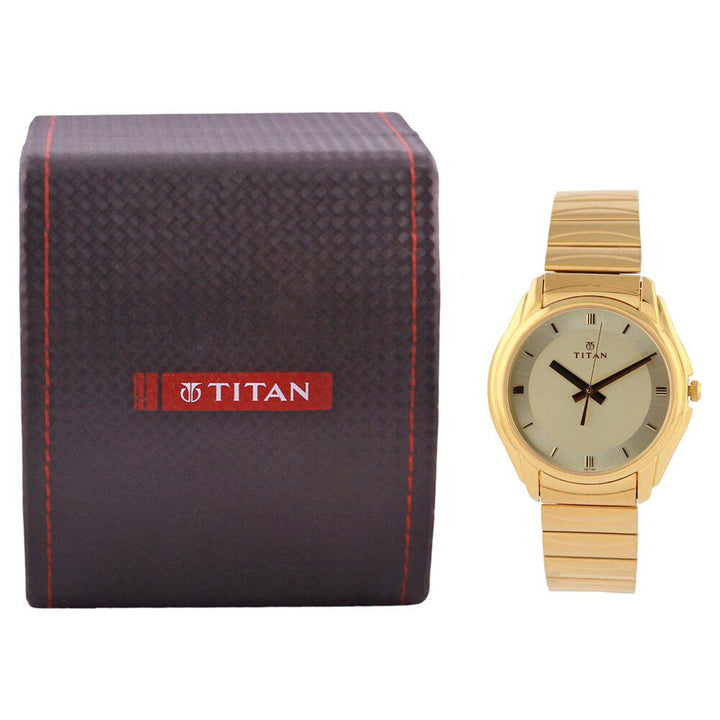 Titan Analog Golden Dial Metal Strap watch for Men-NE1578YM02C