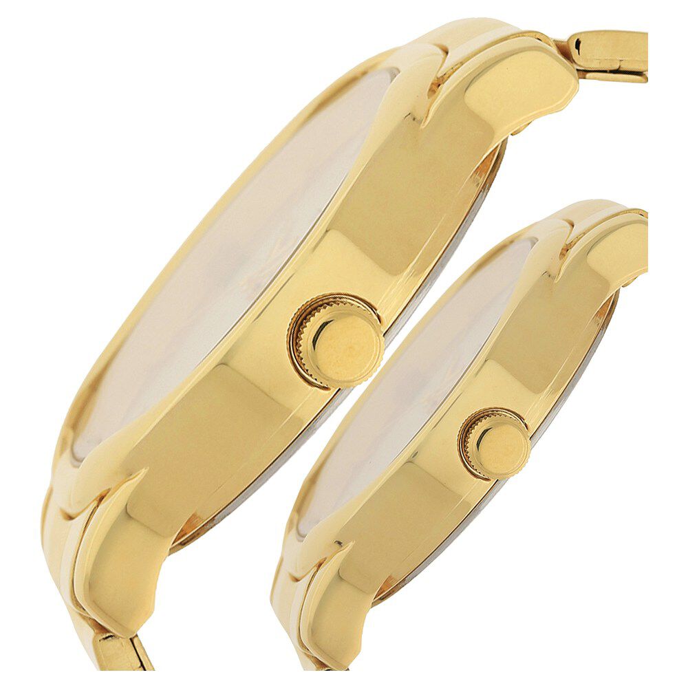 Titan Quartz Analog Champagne Dial Metal Strap Watch for Couple - The Watch Factory ®