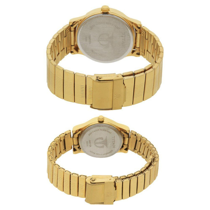Titan Quartz Analog Champagne Dial Metal Strap Watch for Couple - The Watch Factory ®