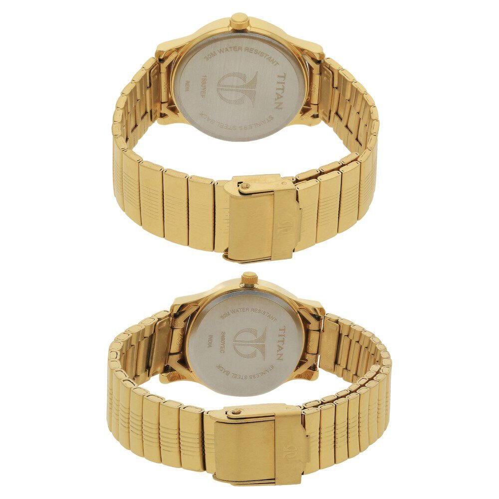 Titan Quartz Analog with Day and Date White Dial Metal Strap Watch for Couple - The Watch Factory ®