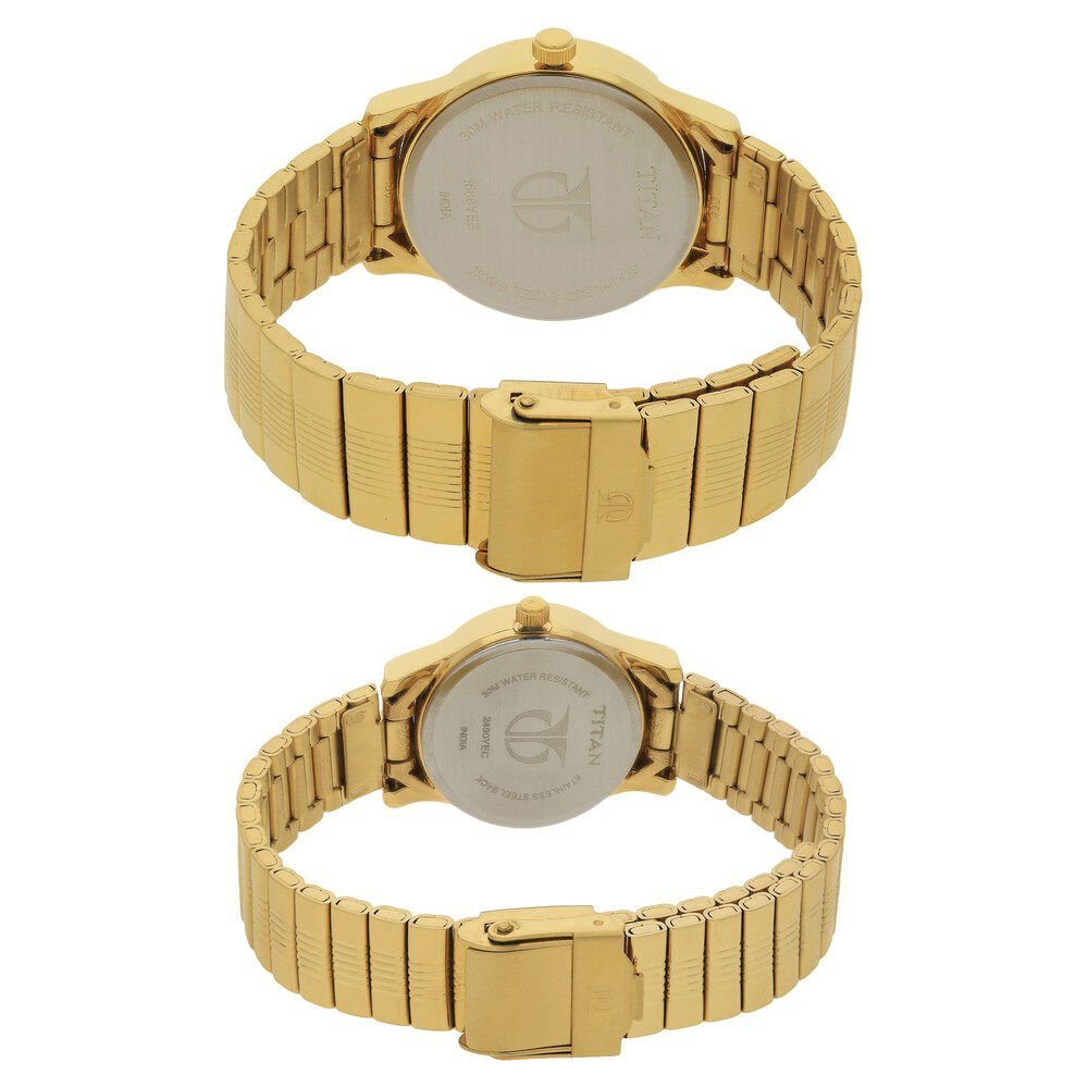 Titan Bandhan Champagne Dial Analog with Day and Date Stainless Steel Strap watch for Couple - The Watch Factory ®