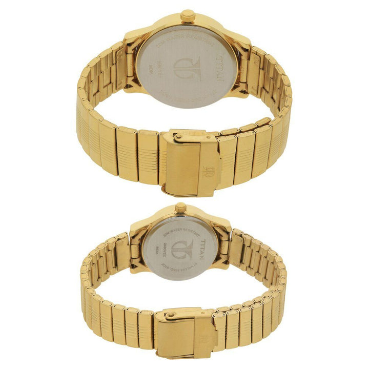 Titan Bandhan Champagne Dial Analog with Day and Date Stainless Steel Strap watch for Couple - The Watch Factory ®