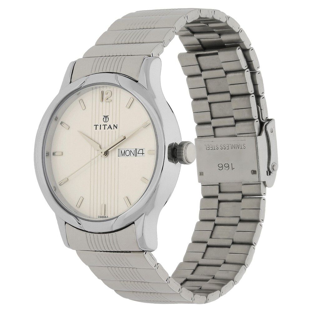 Titan Quartz Analog with Day and Date Silver Dial Stainless Steel Strap Watch for Men NS1580SM03