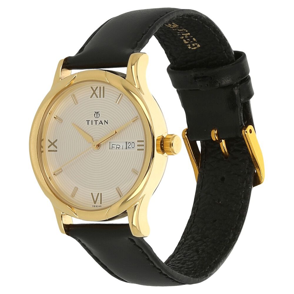 Titan Quartz Analog with Day and Date White Dial Leather Strap Watch for Men-NJ1580YL04