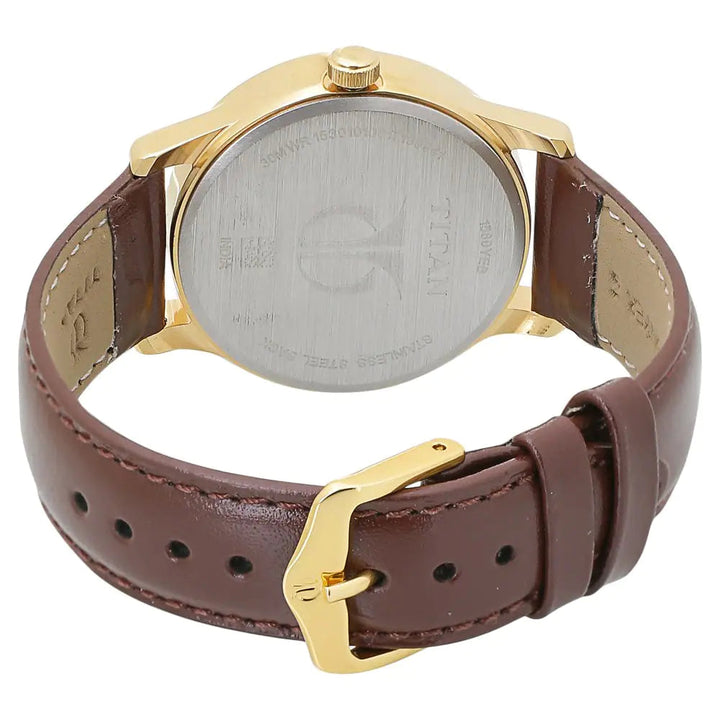 Titan Champagne Dial Brown Leather Strap Watch NP1580YL05