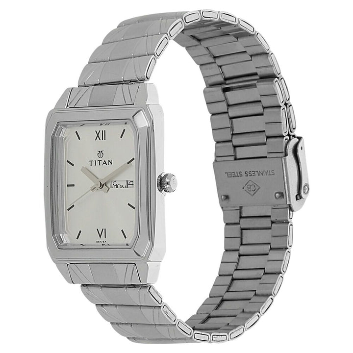 Titan Quartz Analog with Day and Date Silver Dial Stainless Steel Strap Watch for Men NL1581SM03