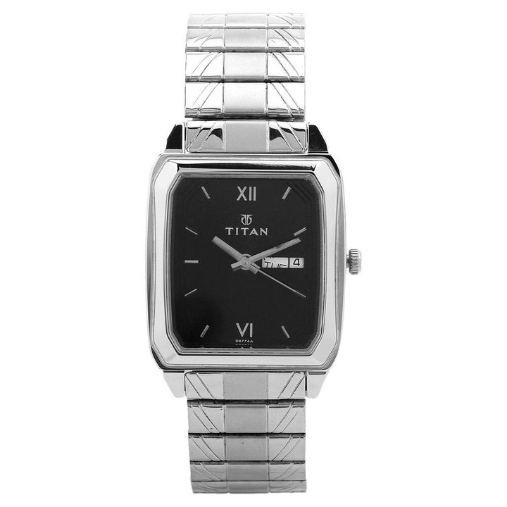 Titan Quartz Analog with Day and Date Black Dial Stainless Steel Strap Watch for Men-NF1581SM04
