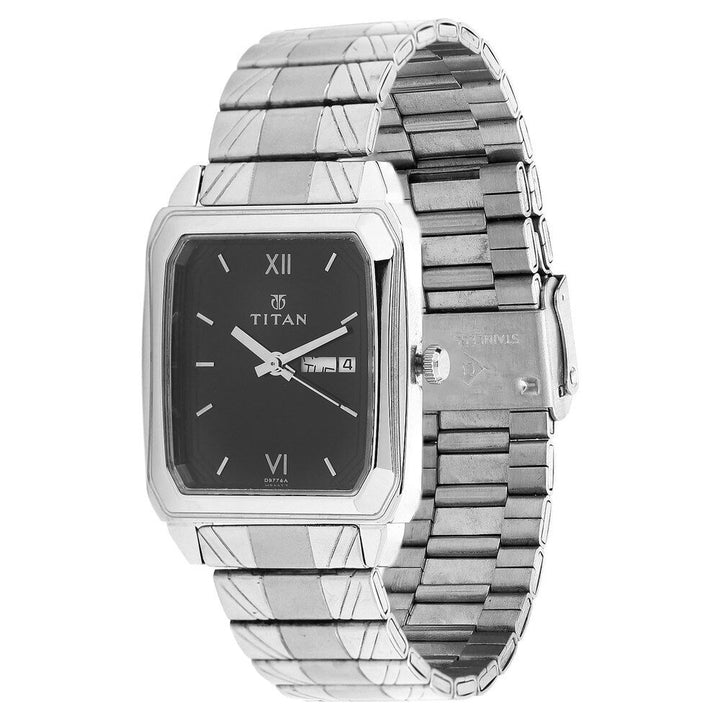 Titan Quartz Analog with Day and Date Black Dial Stainless Steel Strap Watch for Men-NF1581SM04