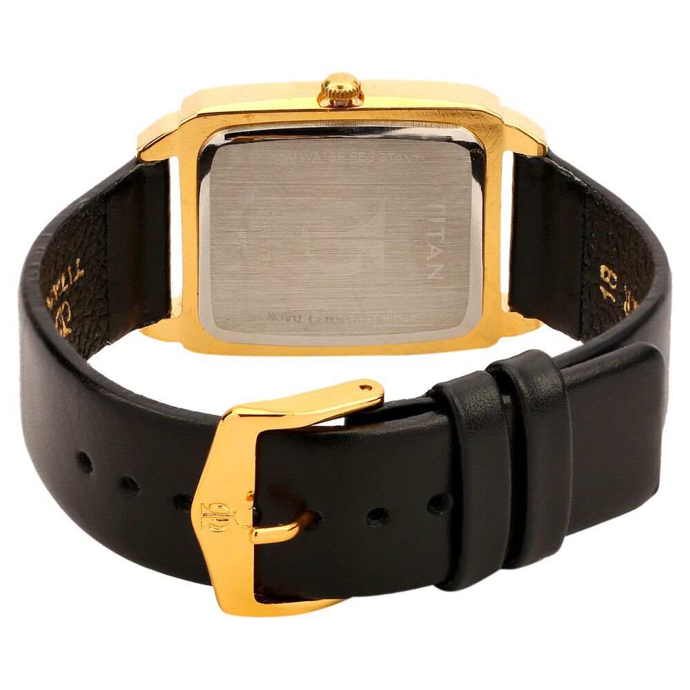 Titan Quartz Analog with Day and Date Black Dial Leather Strap Watch for Men-NE1581YL06