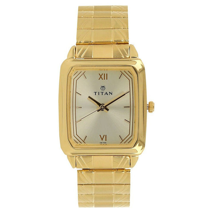 Titan Quartz Analog Champagne Dial Stainless Steel Strap Watch for Men-NJ1581YM02C