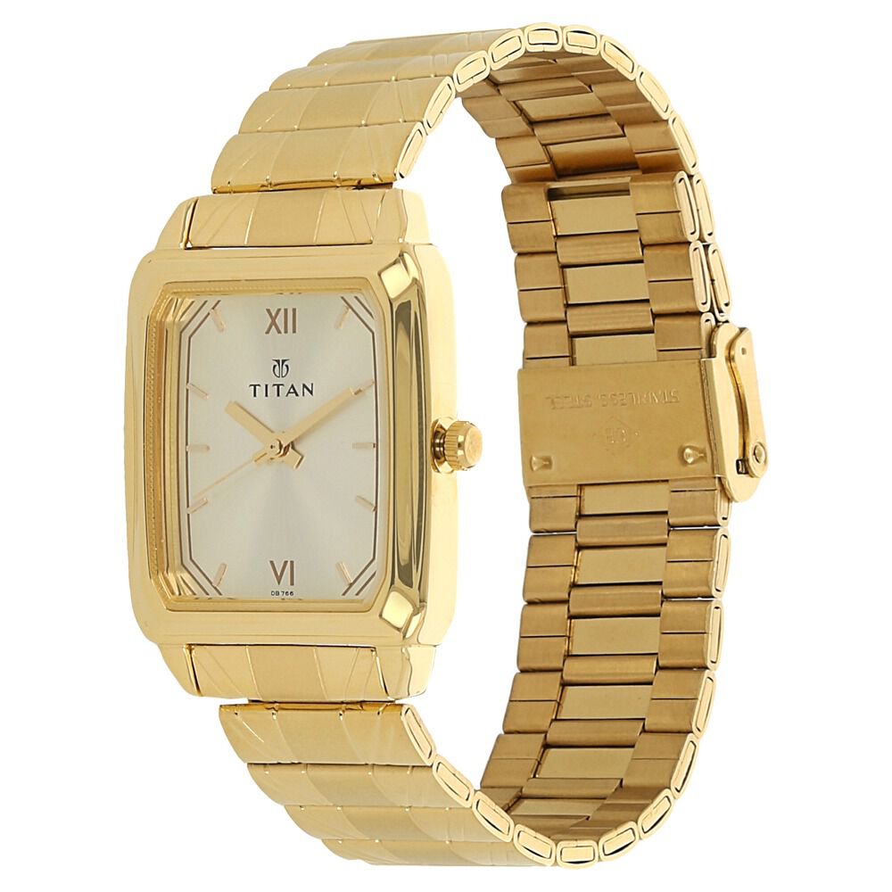 Titan Quartz Analog Champagne Dial Stainless Steel Strap Watch for Men-NJ1581YM02C