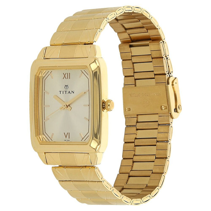 Titan Quartz Analog Champagne Dial Stainless Steel Strap Watch for Men-NJ1581YM02C