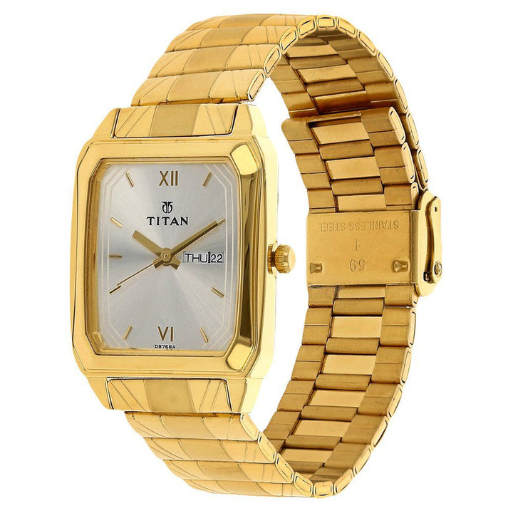 Titan Quartz Analog with Day and Date Silver Dial Stainless Steel Strap Watch for Men NS1581YM04