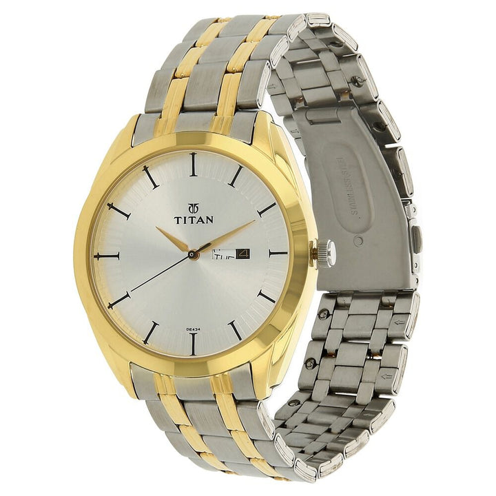 Titan Quartz Analog with Day and Date Silver Dial Stainless Steel Strap Watch for Men-NL1582BM01