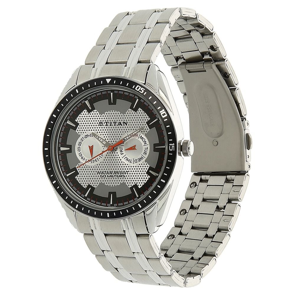 Titan Purple Silver Dial Analog with Day and Date Stainless Steel Strap Watch for Men-NK1582KM01